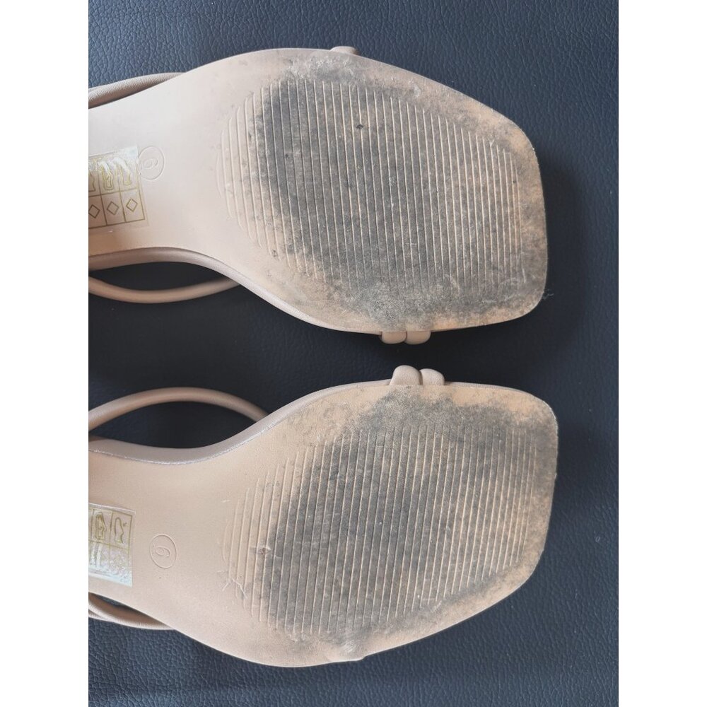Beige Strappy Heeled Sandals Square Toe Slip-On Women's Shoes by ShoeN Tale Sz 6 - Picture 5 of 7